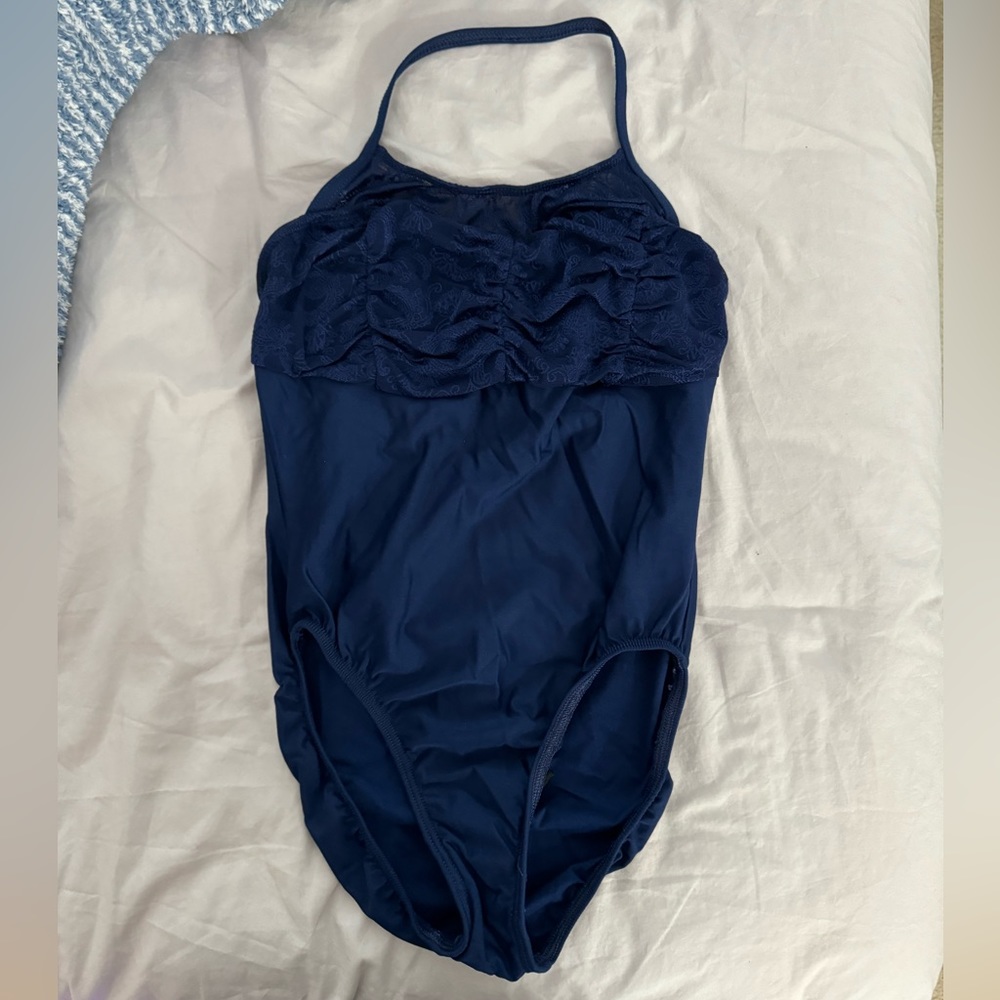Motionwear Navy Halter Ruched Bust Leotard